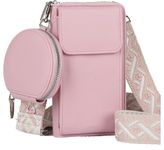 MOCA Womens Small Crossbody Bag for Mobile Cell Phone Holder Pocket Purse Wallet with Sling Adjustable Strap Shoulder Belt with Card Slots and Mini Coin Purse (Pink)