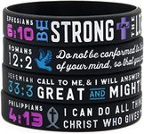 Ezekiel Gift Co. Power of Faith Bible Verse Wristbands - Set of 4 Silicone Bracelets with Christian Symbols and Scriptures - Religious Jewelry for Her Women