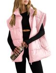 Vimyig Women's Winter Crop Puffer Vest Lightweight Warm Flysleeve Stand Collar Padded Puffy Jackets Coats with Pockets, Pink, Medium