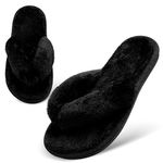 JOINFREE Women's Furry Home Slippers Soft Plush Spa Indoor Flip-Flop Shoes Black 9.5-10.5 M US