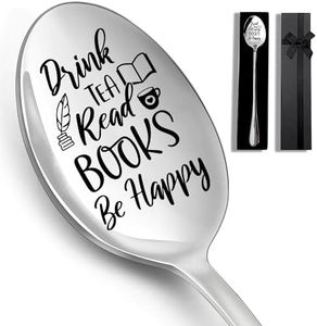 Drink Tea Read Books Stainless Steel Spoon Long Handle Spoon, Coffee Tea Spoon and Ice Cream Spoon for Tea Book Lovers Men Boys and Girls Birthdays Christmas Thanksgiving Gift