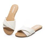 Women's Flat Sandals Fashion Slides With Soft Leather Slippers for Summer White Size 9