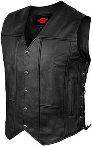 JAYEFO Alpha Leather Motorcycle Vest for Men Riding Club Black Biker Vests With Concealed Carry Gun Pocket Cruise Vintage