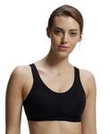 Jockey 1376 Women's Wirefree Non Padded Super Combed Cotton Elastane Stretch Full Coverage Slip-On Active Bra with Wider Straps and Moisture Move Treatment_Black_M