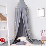 CeeKii Bed Canopy,Kids Nursery Room Decorations,Round Dome Mosquito Net,Play Tent Crib Nook for Babies Children's Bedroom DIY with Free Stars,Hight 94.5 inches (Grey)