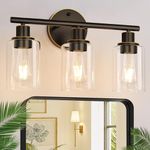 3-Light Bathroom Light Fixtures, Oil Rubbed Bronze Bathroom Wall Lights, Modern Bathroom Vanity Light with Clear Glass Shade, Bathroom Wall Lamp for Mirror Hallway Cabinet