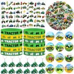 98 PCS Tractor Party Favors Tractor Theme Birthday Party Supplies Decorations Tractor Rubber Bracelet Tattoos Keychains Button Pin Tractor Stickers for Boys Girls Farm Tractor Birthday Theme Party