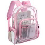 ProCase Clear Backpack Heavy Duty, See Through Transparent Clear Large Bookbag for School Work Stadium Travel Sporting Events -Pink