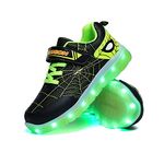 YUNICUS Kids Light Up Shoes Led Flash Sneakers with Spider Upper USB Charge for Boys Girls Toddles Best Gift for Birthday Thanksgiving Christmas Day, Black/Green, 8 Toddler