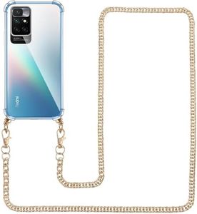 Pnakqil Funda para Xiaomi Redmi 10/10 Prime, con Cadena de Metal para Colgar Cuerda, Carcasa Transparente con Correa Colgante para Redmi 10, Cadena de Oro