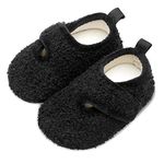 L-RUN Boys Girls Fluffy Slipper Socks with Non Slip House Lined Socks Boat Super Cozy Hospital Slippers Black,13-13.5 Little Kid