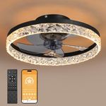 MOSSCO 19.7" Modern Ceiling Fans with Lights, ceiling fan light with 6 Speeds and Reversible wind, LED Dimmable, 3 Color Temperature Optional, DC Motor,with Remote & APP