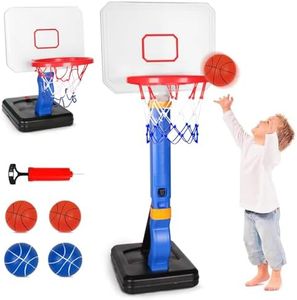 Blue Toddler Basketball Hoop Height Adjustable, Kids Basketball Hoop for Indoor Outdoor Play, Pool Toys with 4 Balls and Pump, Swimming Pool Basketball Toy for Kids Age 3 4 5 6 7 8 Birthday Gifts