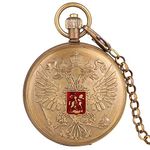 OIFMKC Pocket Watch Double-Headed Eagle Coat of Arms Russian National Emblem Badge Pure Copper Tourbillon Mechanical Hand Winding Pocket Watch Chain