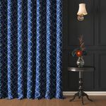 Story@Home Blackout Curtains 7 Feet Long Set of 4 Door Curtains, Criss Cross Design Thermal Insulated 100% Room Darkening Door Curtain | Noise Reducing Curtain for Living Room, 116 x 215 cm, Blue