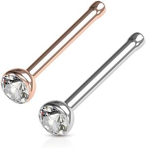 FIFTH CUE Cubic Zirconia Press Fit Nose Bone Stud Titanium IP 316L Surgical Steel (20G COMBO Pack *RoseGold & Steel*)