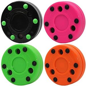 Green Biscuit Roller Hockey Pucks 4 Pack Multi Colors- Fast 2 Day Ship/Free Sticker-Official Off Ice Hockey Pucks for Stick Handling, Passing, & Shooting Practices-Street Hockey Puck, Dia 3",Thick 1"