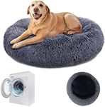 Masthome Donut Dog Bed Large, XL Dog Beds Anti Anxiety Calming,Fluffy Dog Beds, Bedding & Furniture for Dogs, Grey Pet Cushion with Non-Slip Bottom, Size：76 X 76 cm, Machine Washable