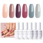 Gellen Gel Nail Polish 6 Colors Neutral Palette Peachy Bean Paste Color Classic Nude Grays for All Season Gel Polish Kit Nail Art Design Soak off UV Nail Gel Manicure Salon and DIY at Home