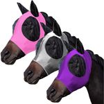 FOXLVDA 3 Pcs Horse Fly Mask with Ears, Breathable Elastic Fabric for Sun Protection for Medium/Large Size Adult Horses (Pink-Purple-Gray, Large)