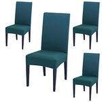 BRIDA ® Stretchable Solid Plain Elastic Polyester Blend Dining Seat Chair Cover/Case Protector, (4 Chair Cover, Teal Green)