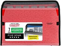 Five Star 7 Pocket Expanding File Organizer, Plastic Expandable File Folders with Customizable Tabs & Clear Cover, Holds 11" x 8-1/2", Zipper Closure, Fire Red (72705)