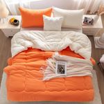 Reversible Super Soft Burnt Orange and Beige Twin Comforter Set for Girls Boys Kids College Dorm, Warm but Medium Weight All Season Fluffy Cozy Comfy Bedding Comforter, Twin/Twin XL