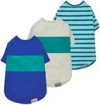 Fitwarm 3 Pack Color Block Striped Dog Shirt, Summer Dog Clothes for Small Dogs, Breathable Lightweight Pet Tshirt with Sleeves, Cat Outfit, Royal Blue, Gray, Teal, Medium