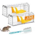 KENNEAS Humane Mouse Traps for Indoor Outdoor, Washable Cleaning Brush Included, Reusable Live Catch and Release, Field Mouse Catchers, Pets & Children Friendly, No Glue, Electric & Kill (2 Pack)