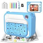 USHINING Instant Print Camera for Kids, 12MP Digital Camera for Kids Aged 3-12 Ink Free Printing 1080P Video Camera for Kids with 32GB SD Card,Color Pens,Print Papers (Blue)