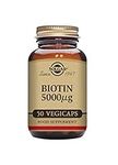 Solgar Biotin 5000 mcg Vegetable Capsules - High Strength Formula - Supports Hair Growth, Glowing Skin, Energy & Vitality - Health Supplement - Sugar Free - Suitable for Vegans - Pack of 50