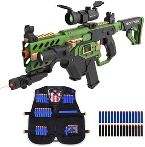SOFITEN Electric Toy Gun Sniper Rifle Automatic Toy Foam Blaster with Tactical Vest, Scope, Flashlight & 2 Magazines – 120 Soft Darts, Foldable Stock, Indoor Outdoor Shooting Game Birthday Xmas Gifts
