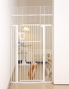 No Pawblems Upgraded 71" Extra Tall Pet Gate for Cat, 29-43" Auto Close Cat Gate for Doorways/Stairs/Hallways, NO Drilling Pressure Mounted Tall Dog Gate Indoor, 1.37" Pet-Safe Gap, White
