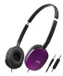 JVC Violet Flat Foldable Colorful Flats On Ear Headphones with Remote and Microphone, 3.94 Foot Gold Plated 3.5mm Slim Plug - HAS160MV