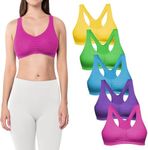 Sexy Basics Women's Cotton Spandex Racer Back Bra | 4 Way Stretch Pullover Workout Sport Bras (Multi-Pack), 5 Pack- Neons, Small