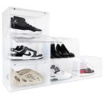 OLLIE XL Shoe Storage Boxes – Foldable and Stackable Shoe Storage Organizer for Closet – Clear Hard Plastic Big Shoe Storage Box For Up to Size 13 – Acrylic Shoe Box Storage Containers for Jordan, Sneakers, Boots (6-Pack, Clear)