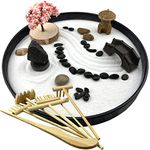 Zen Garden Kit, Desktop Zen Garden Kit with Round Sandbox, White Sand, Rake, Bonsai, Rocks and More Accessories, Beautiful Japanese Zen Garden Meditation Gifts for Adults Women Spiritual Prayer Items