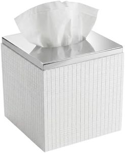 Creative Scents White Tissue Box Cover Square - Decorative Bathroom Tissue Box Holder, Elegant Design Tissue Cover, for Modern Bathroom Decor (Estella Collection)