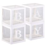 White Clear Baby Boxes with Baby Letters Party Decoration - Transparent Ballon Boxes Backdrop - Baby Shower Birthday Party ,Gender Reveal ,Wedding -4PCS