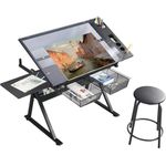 LifeSky Drafting Table Adjustable for Artists - Art Drawing Desk with Storage for Painting Sketching - Glass Top for Painters Illustrators Cartoonists Black