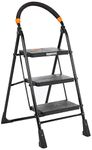 amazon basics Clamber-Foldable Step Ladder, Safety-Clutch Lock, Ribbed Steps, Knee Guard, Non-Marring PVC Shoes, 3 Steps (Steel, Black&Orange, Iron&Plastic)
