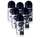 6x Nivea MEN Invisible Black & White Deodorant 48H Anti-Perspirant ROLL ON 50ml by Nivea