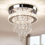 Small Chandeliers, Modern Crystal Chandelier - Raindrop Design, Semi-Flush Mount Ceiling Light, 10'' Mini Chandelier for Bedrooms, Hallway, Kitchen, Living Room, Girls Room