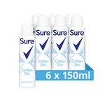 Sure Women Cotton Dry Antiperspirant Deodorant Aerosol pack of 6 deodorant for women for 48-hour sweat and odour protection 150 ml