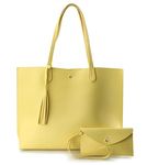 Hoxis Minimalist Clean Cut Pebbled Faux Leather Tote Womens Shoulder Handbag (Yellow)