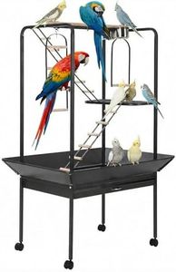 64-Inch Birdcage Play Stand with Rotating Ring & Lockable Casters – Large Bird Playground with Perches, Ladders & Removable Tray, for Parakeets, Macaws & Indoor/Outdoor Use