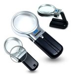 FreshDcart 3 in 1 Portable Magnifying Lens 3X High-Powered Magnification Hand-Held Folding Magnifier Glass with LED Lights Stand and UV Protection for Reading A4, Newspaper, Soldering, map