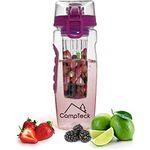 CampTeck U4685 1 Litre 1000ml Fruit Infuser Water Bottle (BPA Free Tritan Plastic) with Leak Proof Lid + Lock & Carry Handle - Purple