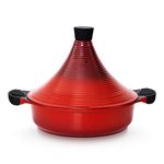 Tagine Cooking Pot | 28cm / 4.1 L | Large Casserole Dish | Nonstick Chemical Free Coating | Compatible with all Hobs | Traditional Moroccan Tender Slow Cook Tajin Pan (Red)