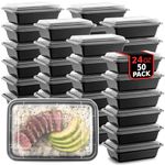 50-Pack Reusable Meal Prep Container Microwave Safe Food Storage Containers with Lids, 24 OZ - 1 Compartment Take Out Disposable Plastic Bento Lunch Box To Go, BPA Free - Dishwasher & Freezer Safe